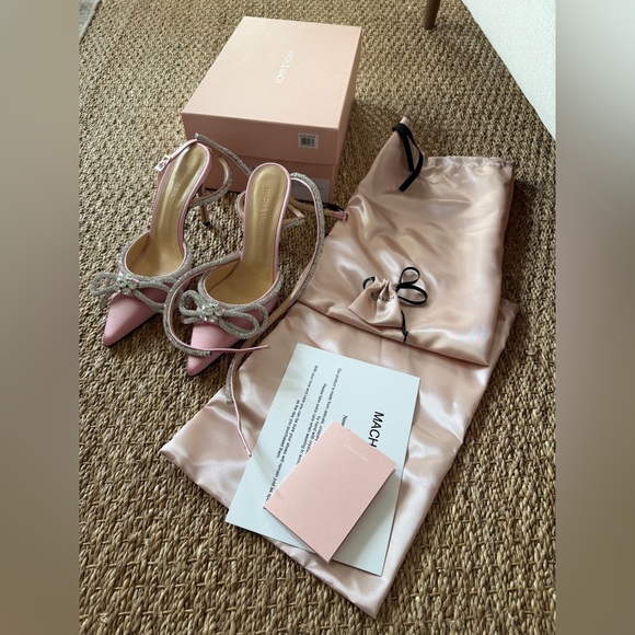 Mach & Mach Double Bow Satin Pumps Pink 110mm - Picture 14 of 14